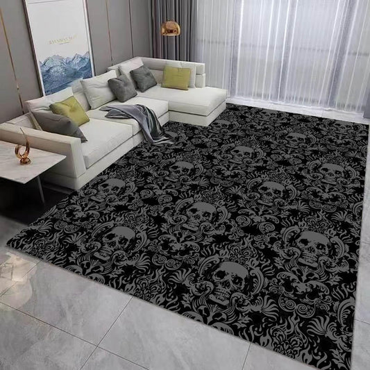 Vintage Black Gothic Skull Area Rugs Halloween Rug Black and Grey Rugs Fun Carpet Cool Rugs Horror Runner Rug Floor Mat Doormat Goth Room Decor for Hallway Living Room Bedroom 5'x7'