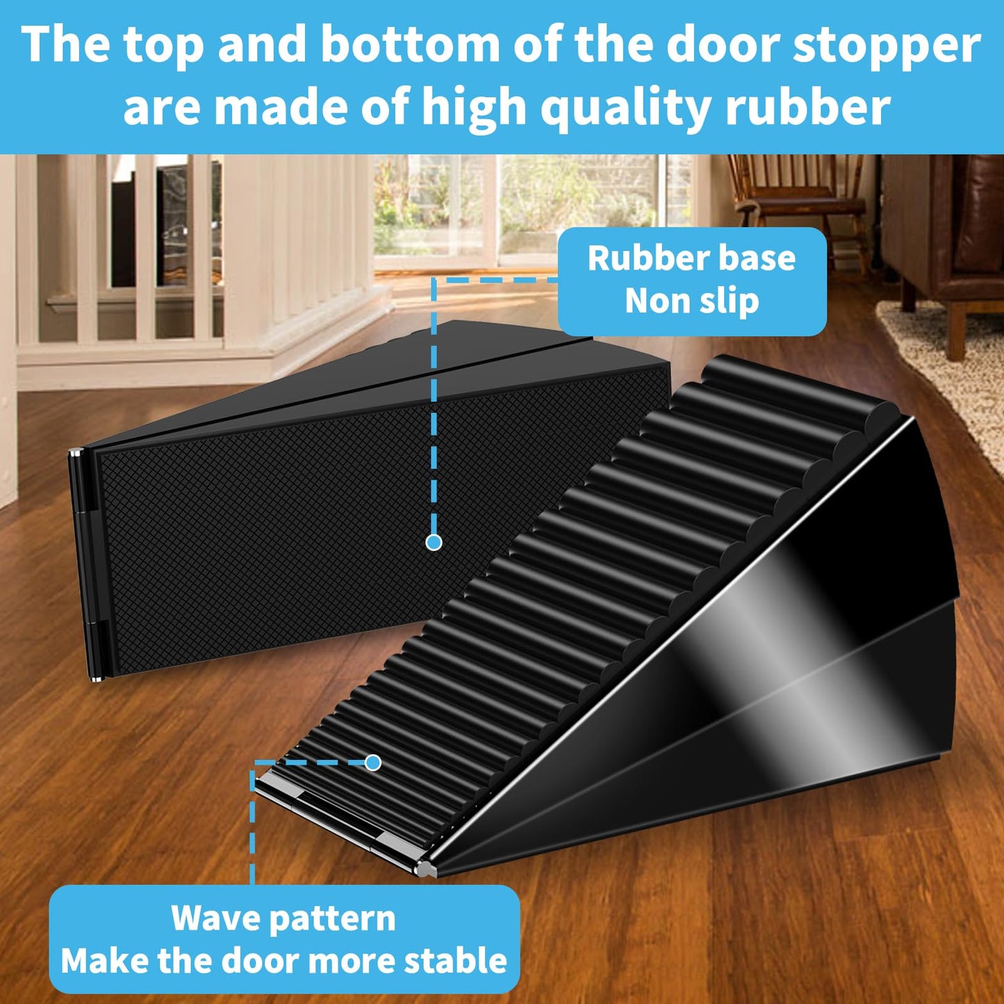 AIMAXINKE Door Stoppers for Bottom of Door- Large Spring Heavy Duty Door Stop Wedge, 3'' High Adjustable Metal Tall Doorstop, Strongest Rubber Grip, Suits Carpet, Tile, Home, School +2 Wall Protectors