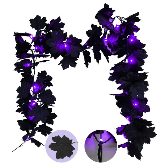 suddus 20 LED Halloween String Lights Battery Operated with Black Maple Leaves 6.5 ft Halloween Garland Decor for Yard, Porch, Table, Wall, Party, Indoor and Outdoor Decorations
