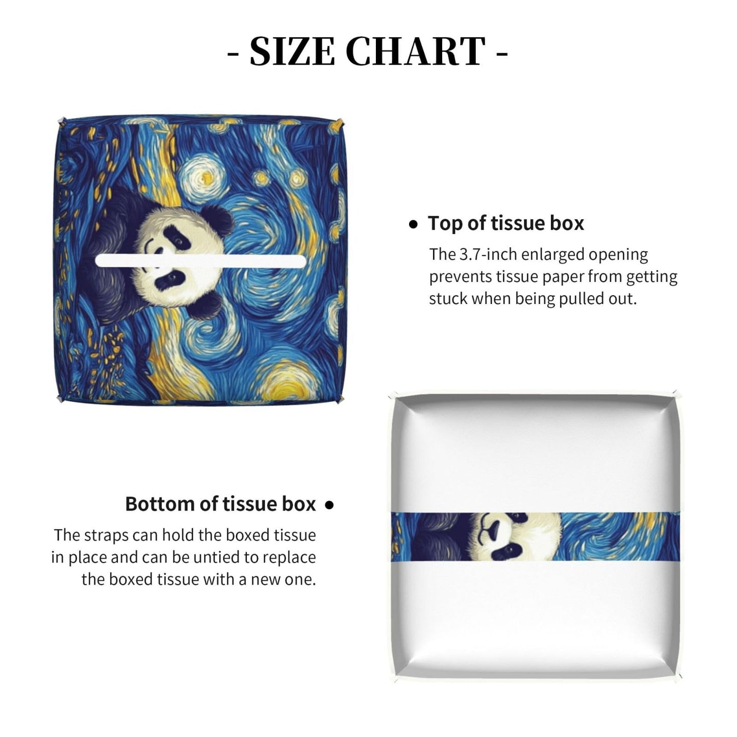 Panda Swirling Stars Tissue Box Cover Square, Waterproof Leather Tissue Box Holder Portable Dispenser Modern Home Decoration for Bathroom Car Nightstand Vanity