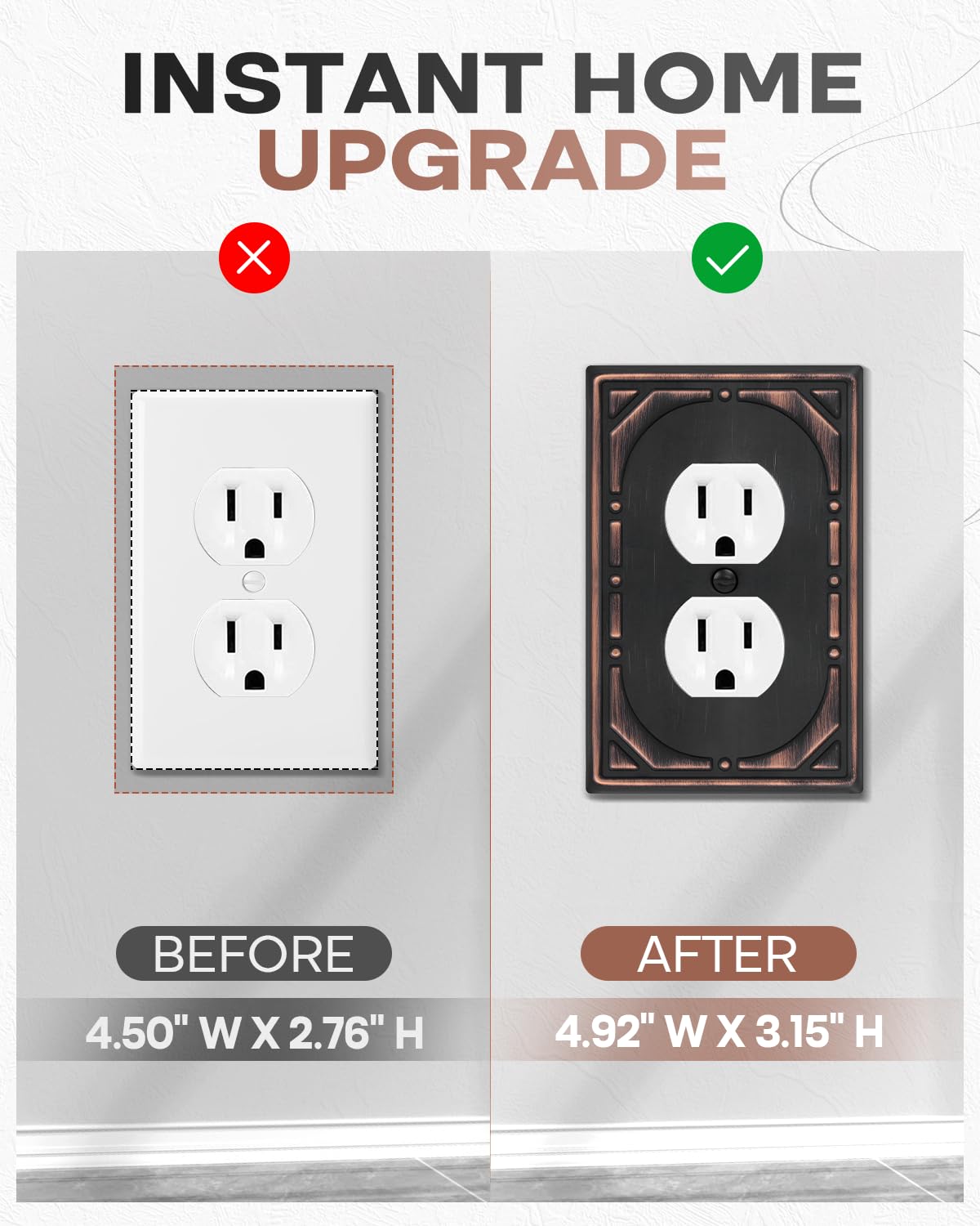 6 Pack Duplex Outlet Covers Wall Plates, Oil Rubbed Bronze Metal Electric Receptacle Cover, Classic Retro Style Decorative Switch Plate and Outlet Cover, 1 Gang Wall Plate for Electrical Outlets