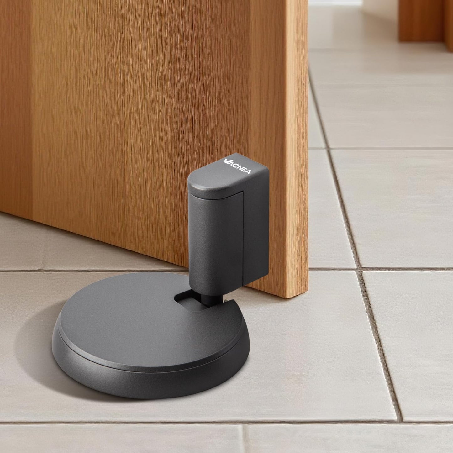 VACNEA Heavy Duty Windproof Door Stopper, Mechanical Height Adjustable Floor Door Stops Keep Door Open, No Drilling Doorstops Door Catch Holder with Screws and Adhesive Pads, 1 Pack, Grey