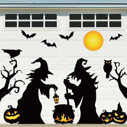 JarThenaAMCS 17Pcs Halloween Witch Garage Decoration Magnet Stickers Withered Tree Pumpkin Bat Refrigerator Decals for Hocus Pocus Party Home Door Car Decor