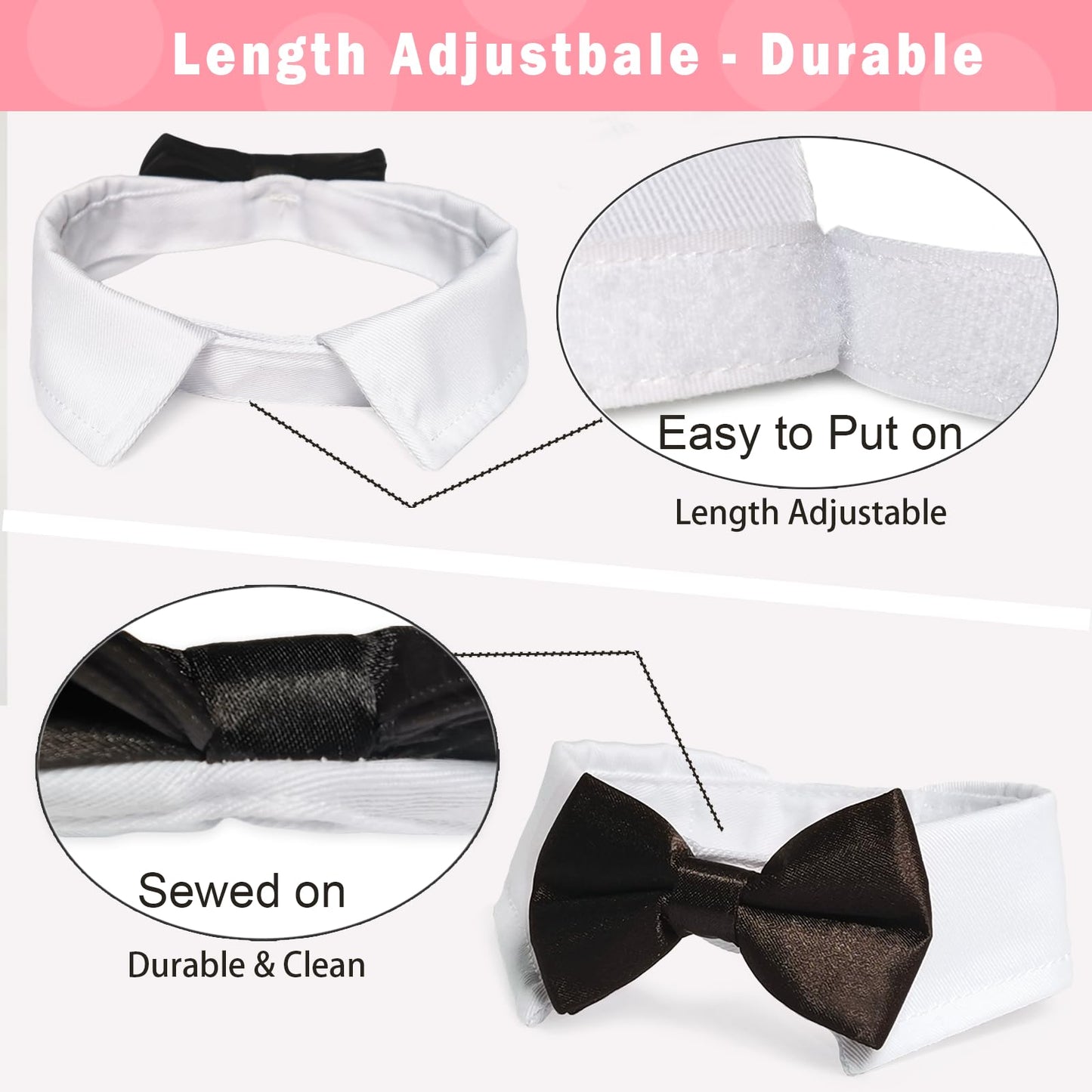 Bow Ties for Dogs, KOOLMOX 8PCS Adjustable Tuxedo Dog Collar Sewed with Dog Bow Ties for Small Dogs Cats Puppy Bow Tie Wedding Valentine's Graduation Tux Outfit Halloween Costumes