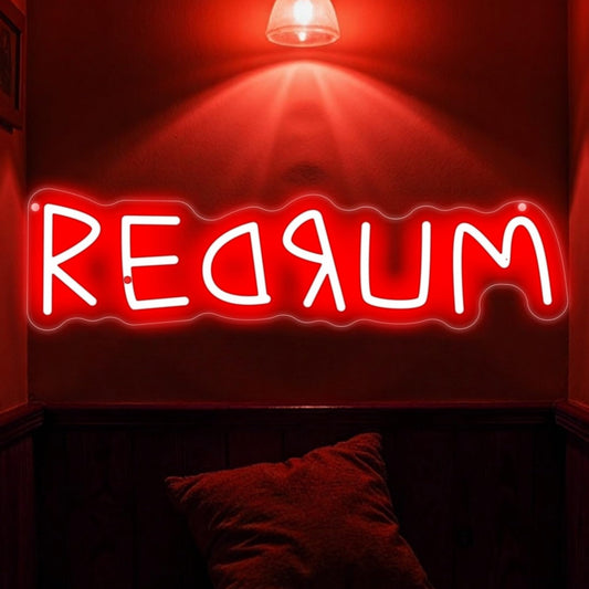 REDRUM Neon Sign,Horror Neon Sign, Spooky Neon Light, Creepy Room Decor, Scary Halloween Decor,Horror Movie Lover Gift for Bedrooms, Gaming Rooms, Chilling Room Decoration & Gothic Spaces-Red-16.5"