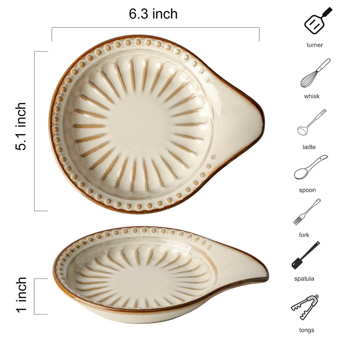JINGUS Spoon Rest for Stove Top, Ceramic Spoon Holder for Kitchen Counter, 5.1 Inch Heat-Resistant Cooking Utensil Rest for Coffee Spoon Dish & Spatula Tray, Dishwasher Safe, Beige