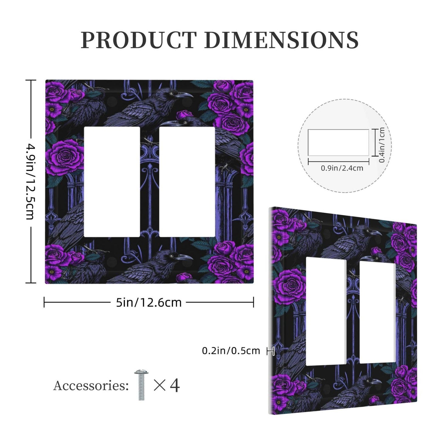 Naiqadnehz Decorative Outlet Covers Gothic Style Crow Purple Flowers 2 Gang Double GFCI Rocker Electrical Wall Panels Light Switch Cover Plate for Bedroom living Room Decor