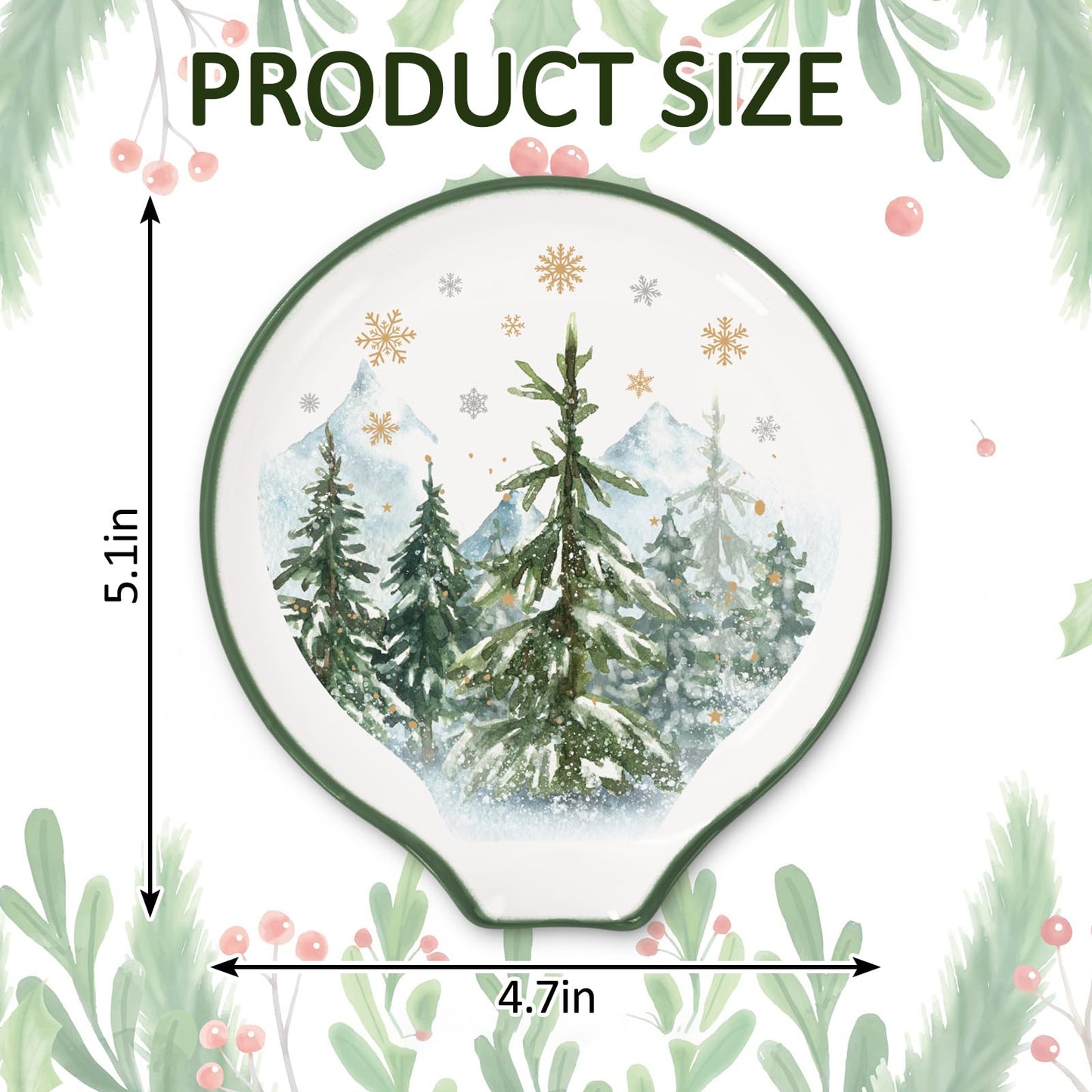 JarThenaAMCS 4.7inch Christmas Forest Spoon Rest Watercolor Xmas Tree Snowflake Small Coffee Spoon Holder for Winter Xmas Coffee Stirrers Teaspoon Bar Coffee Station Christmas Accessories