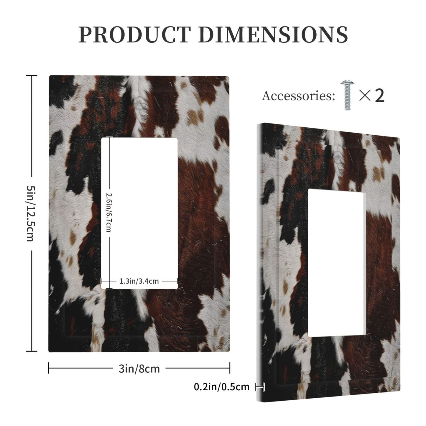 Cowhide Print Abstract Animal Fur Rustic Decorative Outlet Covers 1 Gang Single Rocker Light Switch Cover Plate Wall Plates GFCI Faceplate for Farmhouse Home Decor