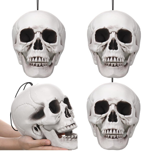 Lenwen 4 Pcs Horror Christmas Skull Hanging Tree Ornament Decor Plastic Mini Halloween Skulls Head Small Skeleton Head Decoration Hanging Ornament for Xmas Holiday Party Supplies (7.87x6.29x6.1'')