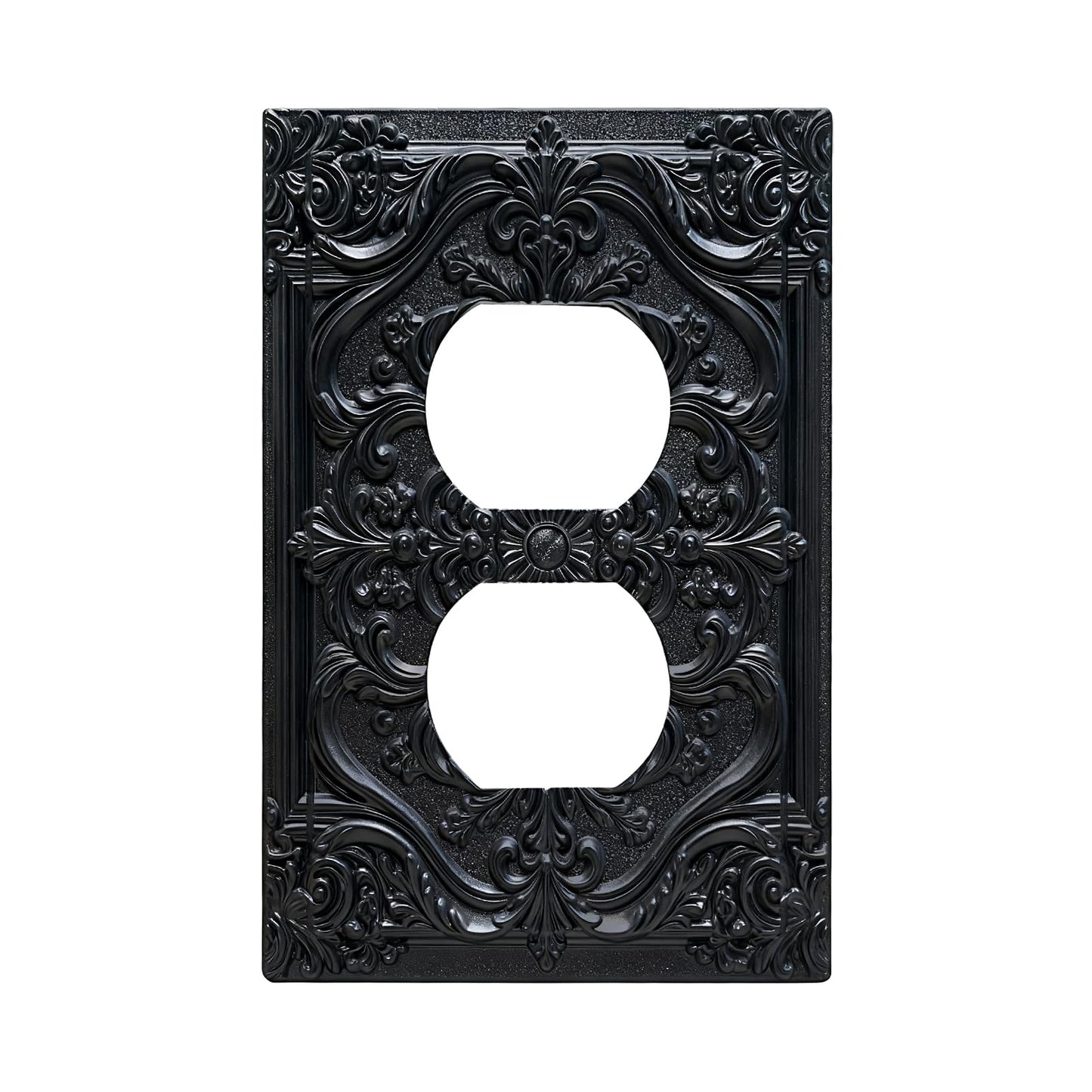 CZRPKEN Decorative Outlet Cover Black Luxury 3D Embossed Ornate Floral Design 1 Gang Duplex Light Switch Cover Plate Unique Wall Plate Electrical Switch Plate Covers for Elegant Home Wall Decor