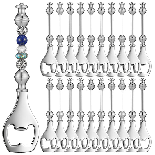 MSHHDK 20pcs Beadable Beer Opener Set Reusable Bottle Opener Decorative DIY Flat Beer Bottle Openers Beaded Bottles Openers DIY Bead Metal Silver Wine Stoppers for Crafts Fall Bar Party Favor