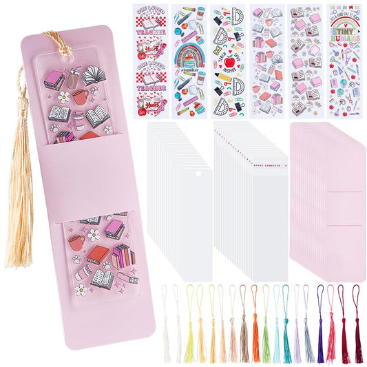 BEAMARKER 90Pcs Acrylic Bookmark Blanks Set DIY Bookmark Making Kit with Bookish Stickers Decorative Tassels Personalized Tags for Gifts School Students Teachers Party Favors Book Lover
