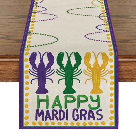 Artoid Mode Beads Happy Mardi Gras Carnival Table Runner, Seasonal Holiday Kitchen Dining Table Decoration for Indoor Outdoor Home Party Decor 13 x 90 Inch