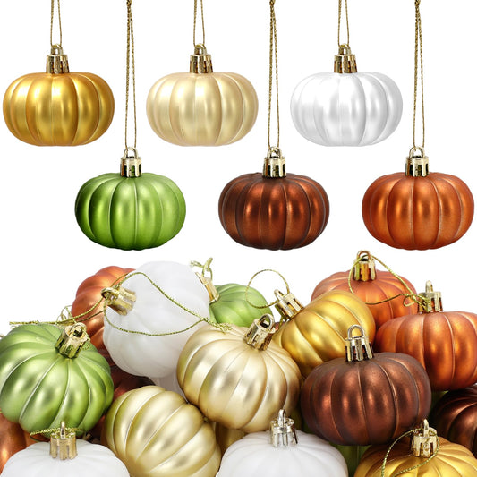 JarThenaAMCS 24Pcs Fall Pumpkin Hanging Ornaments Mini Pumpkin Ball Ornaments Thanksgiving Hanging Decorations for Autumn Harvest Christmas Party Tree Home Wall Decor