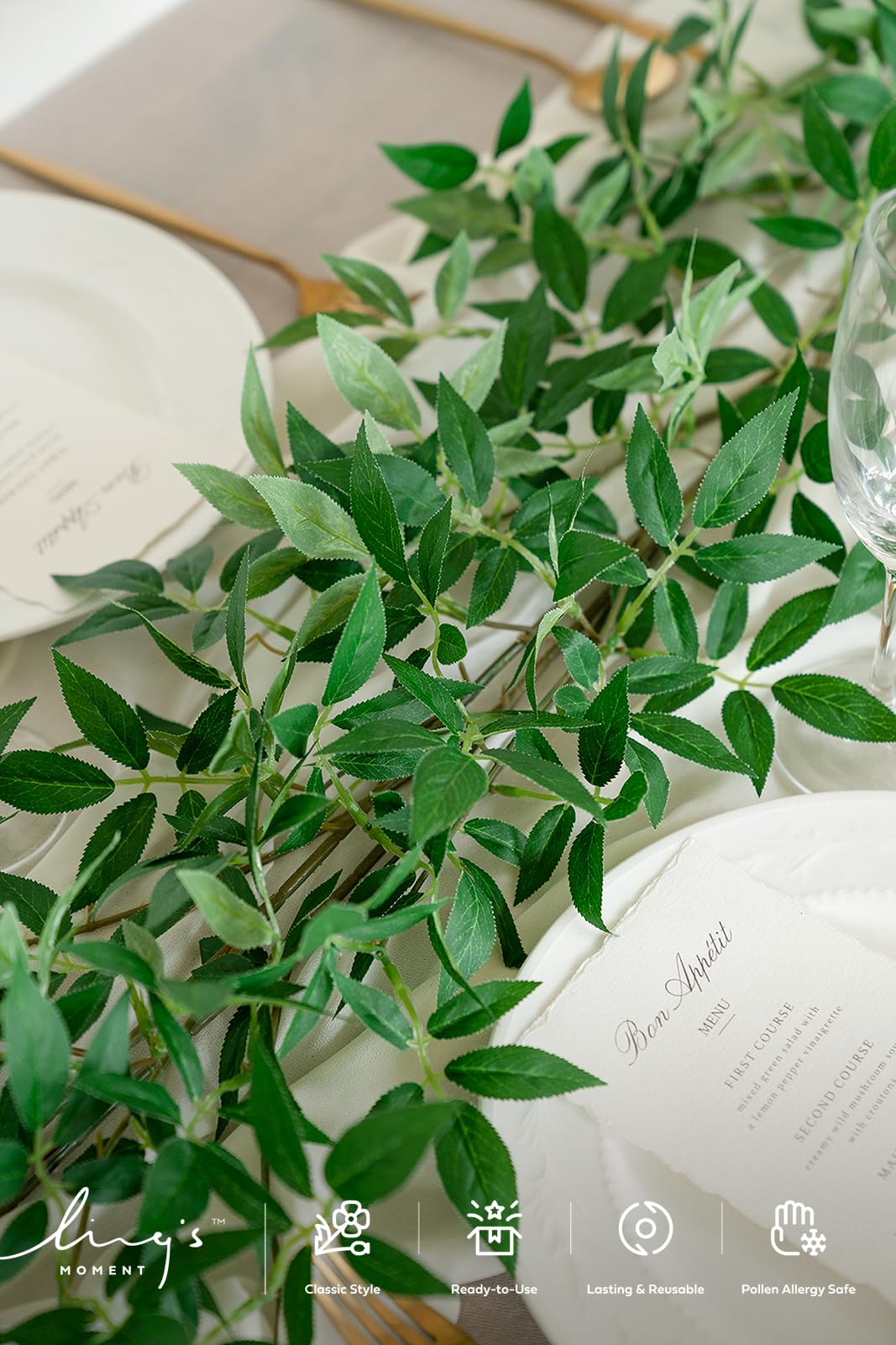 Ling's moment 6ft Rosa Banksiae Artificial Garland, Silk Laurel Leaf Vine for Wedding Arch, Table Centerpiece & Event Decor, Faux Greenery Filler for Elegant Arrangements