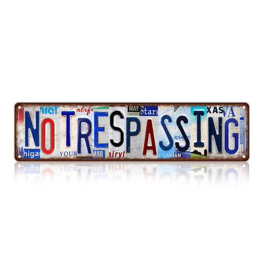 TREEPERI Vintage No Trespassing Street Sign Wall Decor Metal Tin Signs for Bar Home Bedroom Garage