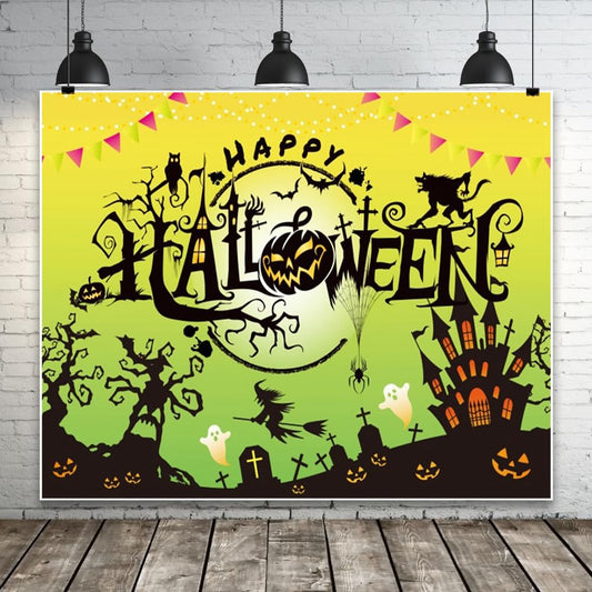 Happy Halloween Backdrop 10x8ft Green Halloween Party Backdrop Haunted Castle Ghost Scary Graveyard Pumpkin Lantern Witch Photo Background Spooky Party Decoration Banner