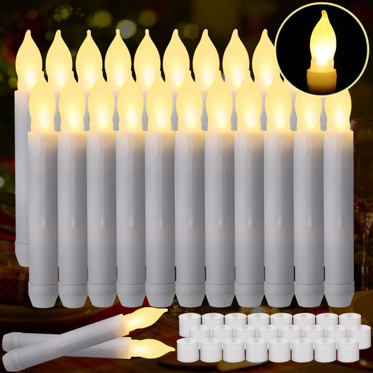 Remagr 24 Pcs Flameless LED Taper Candles for Christmas Tree, 6.5" Battery Operated Floating Candles LED Candles Handheld Flickering Flame Candlesticks with Rubber Ring for Wedding Xmas Decor