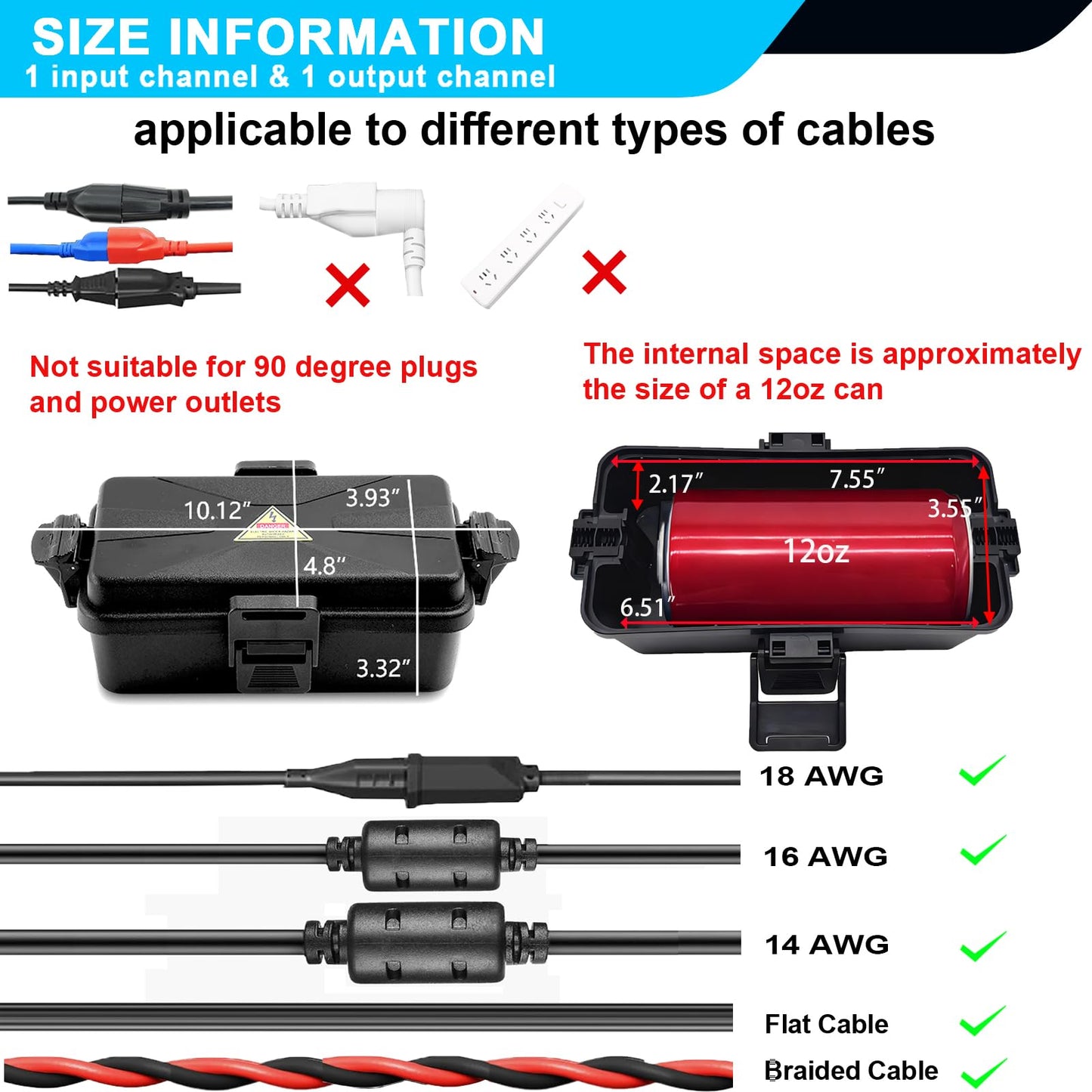 DIQMIAQ Outdoor Electrical Box Waterproof IP54-rated Outdoor Outlet Box Black Outdoor Extension Cord Cover Box (Inner 6.5 x 3.5 x 2.2inch) Wall-Hangable Waterproof Box for Protect Outlet(2 PCS Black)