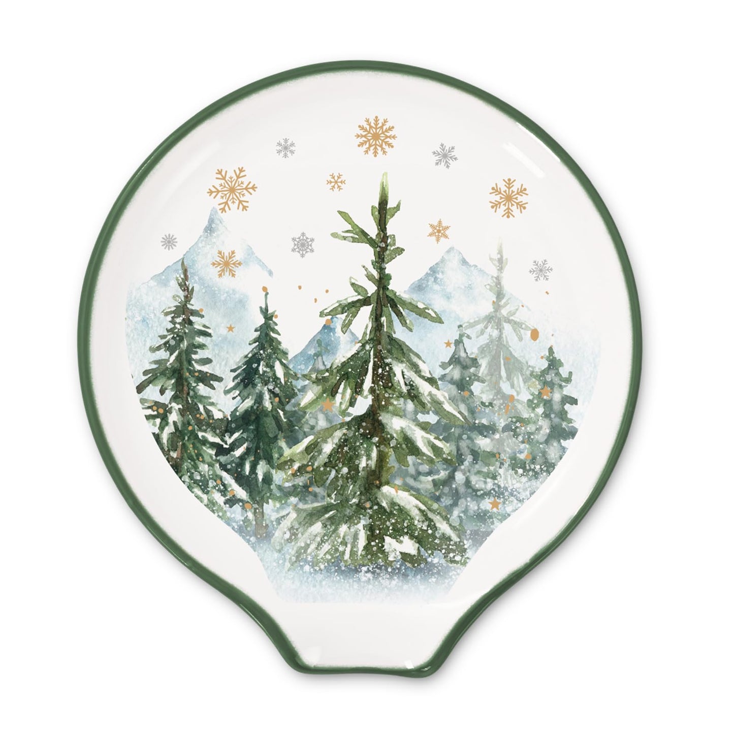 JarThenaAMCS 4.7inch Christmas Forest Spoon Rest Watercolor Xmas Tree Snowflake Small Coffee Spoon Holder for Winter Xmas Coffee Stirrers Teaspoon Bar Coffee Station Christmas Accessories