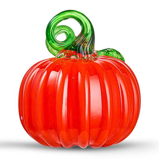 Hand Blown Art Glass Pumpkin Collectible Figurines, Glass Pumpkin Paperweight, Thanksgiving Halloween Gifts Decor, Home Decoration, Office Decoration. (Orange)
