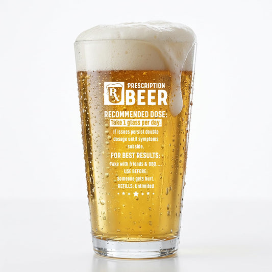 CLOUISMYU Funny Beer Glass 16oz – Novelty Gift for Men, Dad, Husband, Grandpa, Boss, Coworker – Father’s Day, Retirement, Birthday, Christmas for Him Who Loves Beer & Humor Prescription Beer Glasses