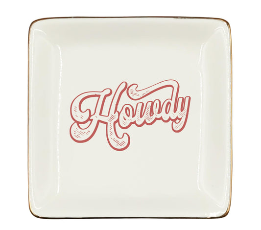 WODMIS Howdy Cowgirl Western Ceramic Jewelry Tray Dish, Red Cowgirls Jewelry Plate Dish, Preppy Howdy Sign Ceramic Ring Trinket Dish, Birthday Gift For Women Cowgirls Jewelry Trays