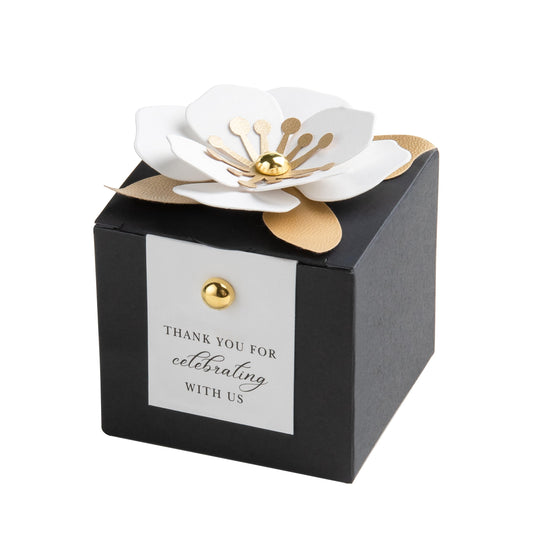 FEIYI 20 PCS Dusty Blue Candy Boxes, 3 In 1 Candy Box with Floral Decor, White Thank You Tags Gift wrapping for Wedding Birthday Baby Shower Decorations Party -2.55x2.55x2.55 inches (Black & White)