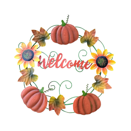 Metal Fall Pumpkin Welcome Wreaths Autumn Harvest Wreath Front Door Porch Outdoors Decorations, Autumn Halloween Thanksgiving Decorative Pumpkins Wall Decor