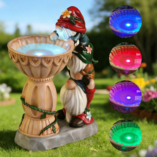 Sheaifun Garden Gnomes Outdoor Gnomes Garden Decorations for Yard Colorful Lights Resin Solar Outdoor Statues with Bird Bath Feeder Outside Lawn Patio Housewarming Gift for Women 6.25x4.25x9.25 Inch