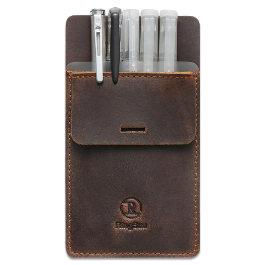 Ringsun Pocket Protector for Men, Full Grain Leather Pen Protect Holder for Heavy Duty Shirts, Lab Coats, Holds Pens, Pointers, Cards, Hold 8 Pens, Pocket Protectors for Pens and Pencils