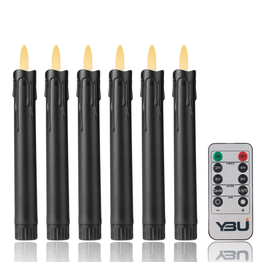 YBU Flameless Taper Candles with Remote 7 Inches Led Candle Sticks with Flickering Light Timer Dimmer Battery Operated Window Candles for Halloween Christmas Decoration (Black)
