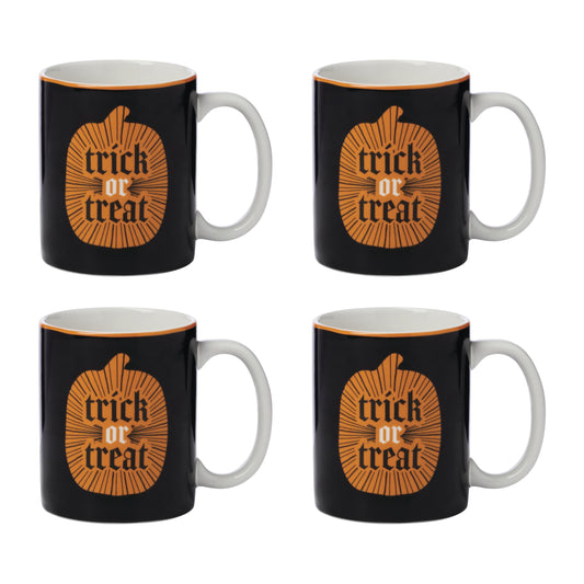 Oneida Coffee Mugs, Vintro Halloween Trick or Trick 10 Oz Mugs Set of 4, Porcelain, Spooky Drinkware Set, Dishwasher Safe, Microwave Safe, Halloween Decor Indoor, Pumpkin Decor (Orange/Black, 4 Piece)