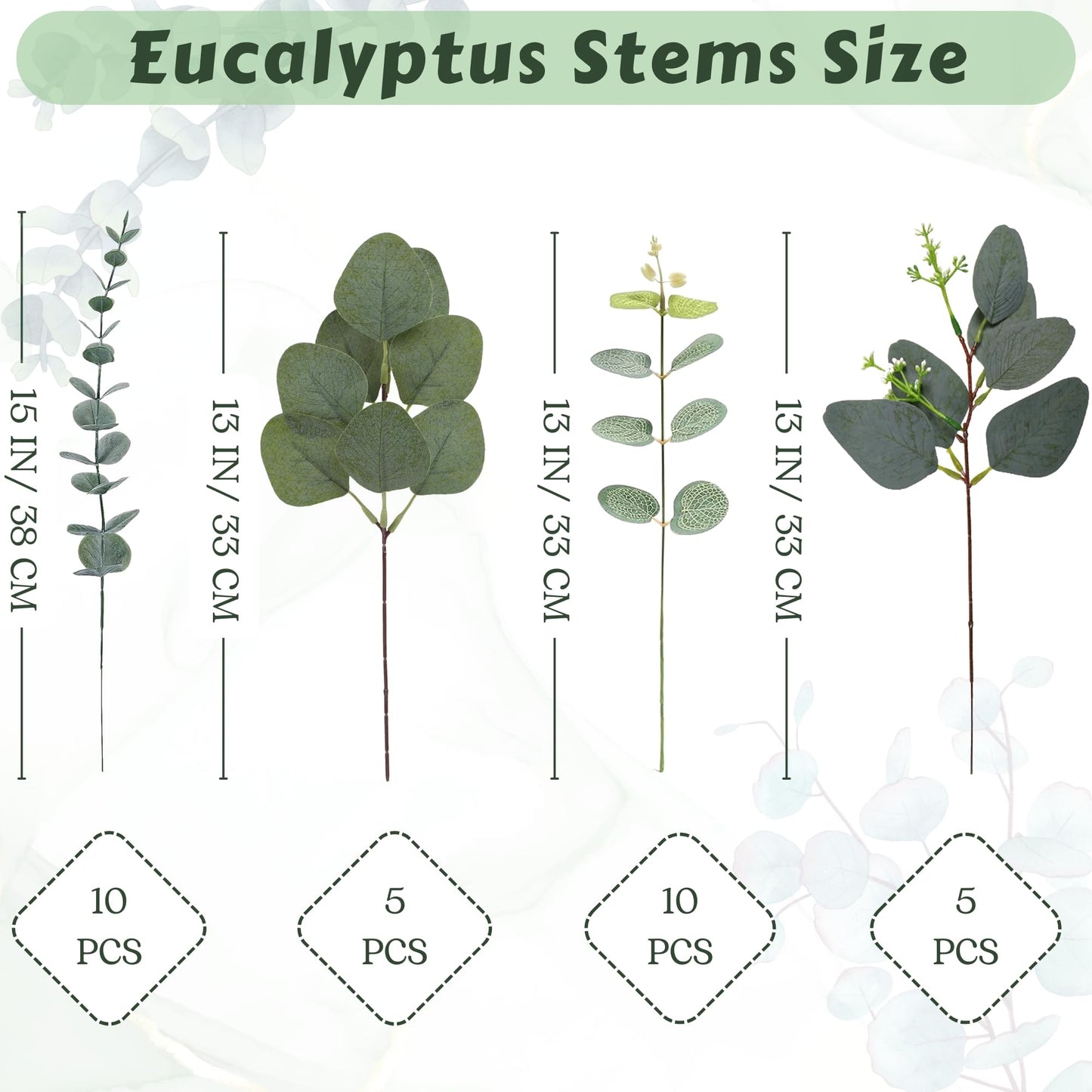 N MAGEAN Eucalyptus Leaves Stems 30 PCS, 4 Kinds Mixed Artificial Greenery Stems for Wedding Decor Vase Floral Arrangement Centerpiece