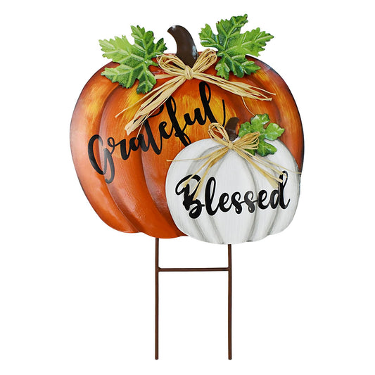 Linfevisi Fall Decor Outdoor Pumpkin Stakes Yard Signs Metal Garden Stake Stacked Pumpkins Lawn Ornaments Yard Art Outside Decorations Autumn Harvest for Thanksgiving Porch Patio 18 Inch
