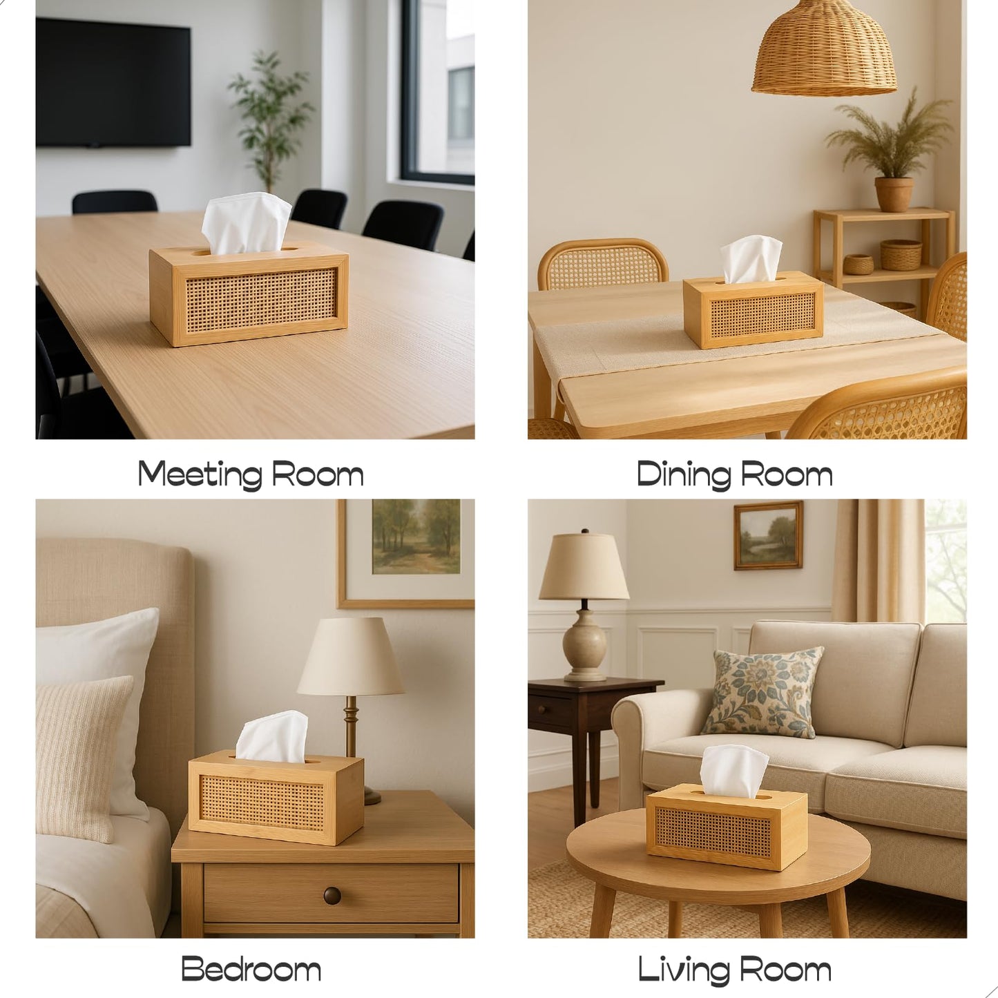 ABBI NIMO Large Rectangular Bamboo Tissue Box Cover, Natural Rattan Tissue Holder with Magnets for Bathroom, Living Room, Bedroom or Office, Supportive Spring Lifter Included