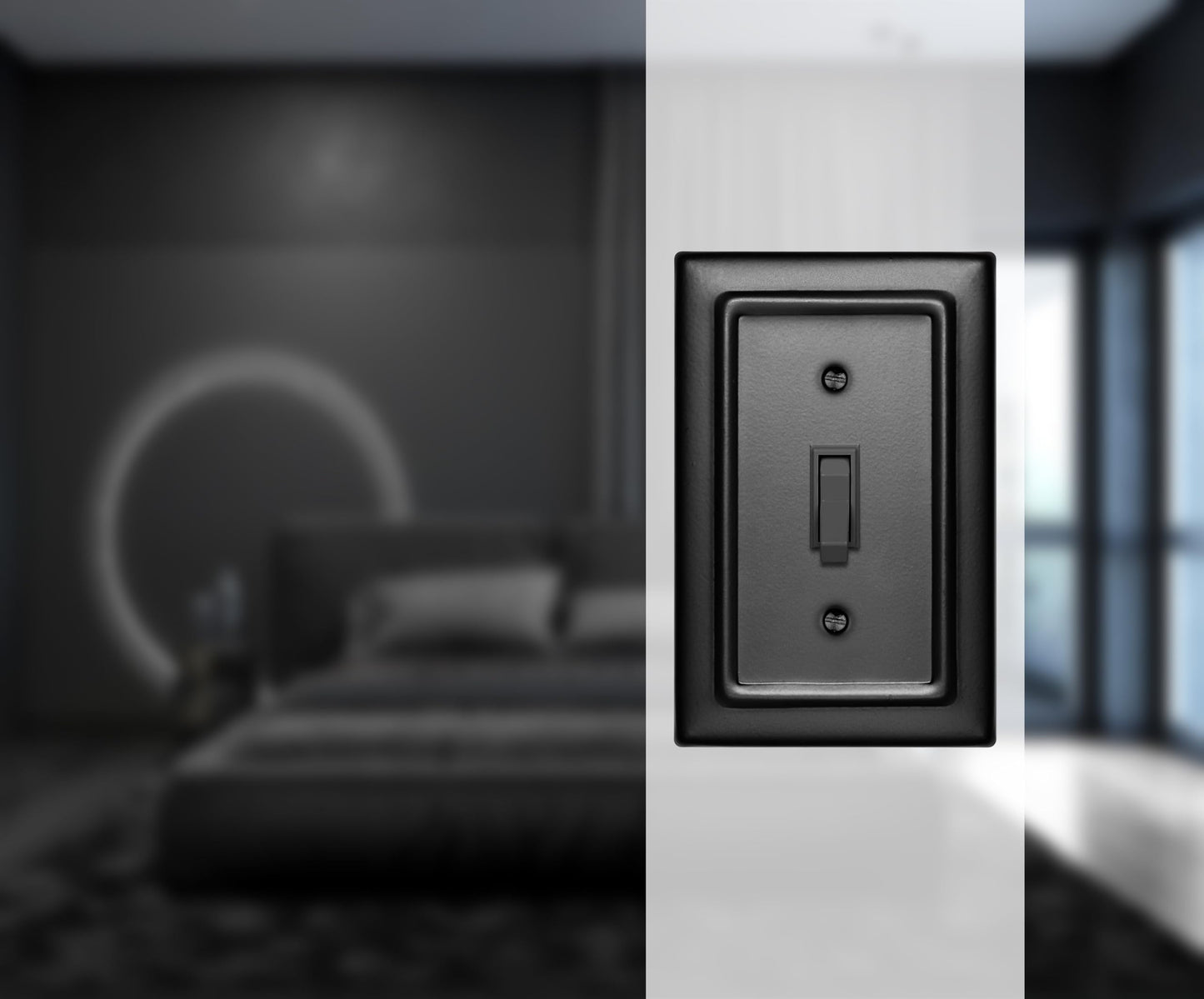 Monarch Abode Single Toggle Light Switch Cover Plate – 1-Gang Matte Black Outlet Covers, Architectural Decorative Outlet Cover Wall Plates, Light Switch Plate Covers for Electrical Outlets, Pack of 2