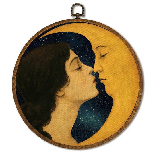 Romantic Moon Vintage Celestial Black Witchy Wall Art Decor 10x10inch, Dark Moody Wall Art, Circular Hanging Wall Art Framed Canvas Print Aesthetic Celestial Decor