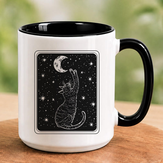 RVEAFA Black Cat Mug 15 Oz Ceramic Coffee Cup, Witchy Moon Gothic Mug Cute Cat Pet Themed Gift, Unique Coffee Mugs for Women, Halloween Coffee Cups Pretty Mugs for Home Kitchen Office