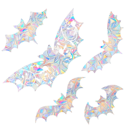 AREAWA Rainbow Window Clings, 8 PCS Bats - Non-Adhesive Prismatic Vinyl Decals, Bird Strike Deterrent for Glass, Indoor Decor, Reusable, Irregular Shaped Stickers