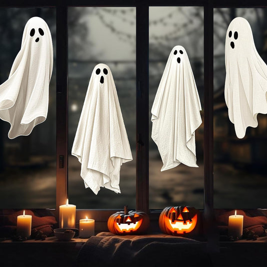 Whaline Extra Large Halloween Window Clings Spooky White Ghost Silhouette Reusable Window Decals for Holiday Party Haunted House Home Office School Decor, 4 Sheets
