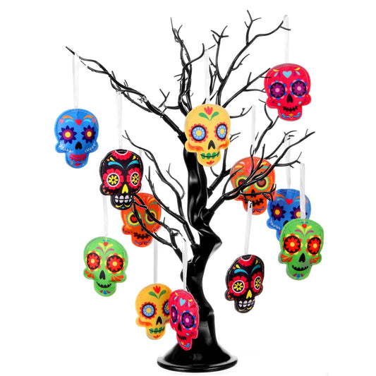 Remagr 12 Pcs Day of the Dead Skull Hanging Ornament Felt Dia De Los Muertos Tree Ornament Skeleton Head Pendent Decor for Halloween Mexcian Fiesta Party Xmas Decoration Home Favor Supplies(Colorful)
