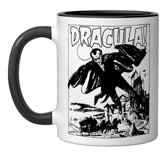 Retro Horror Movie Monster Vampire Vintage Halloween Dracula Ceramic Mug, Black/White