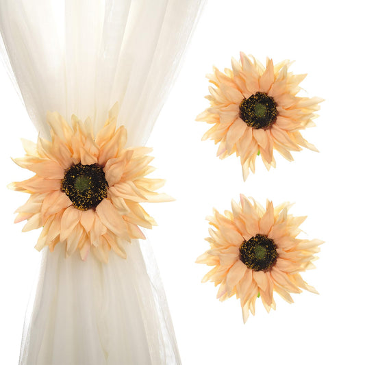SUQ I OME 2 Pack of Rustic Big Diameter 7.08inch Artificial Sunflower Curtain Clips Curtain Tiebacks Accessory Curtain Holder Curtain Holdbacks for Home Office Decoration,Light Yellow