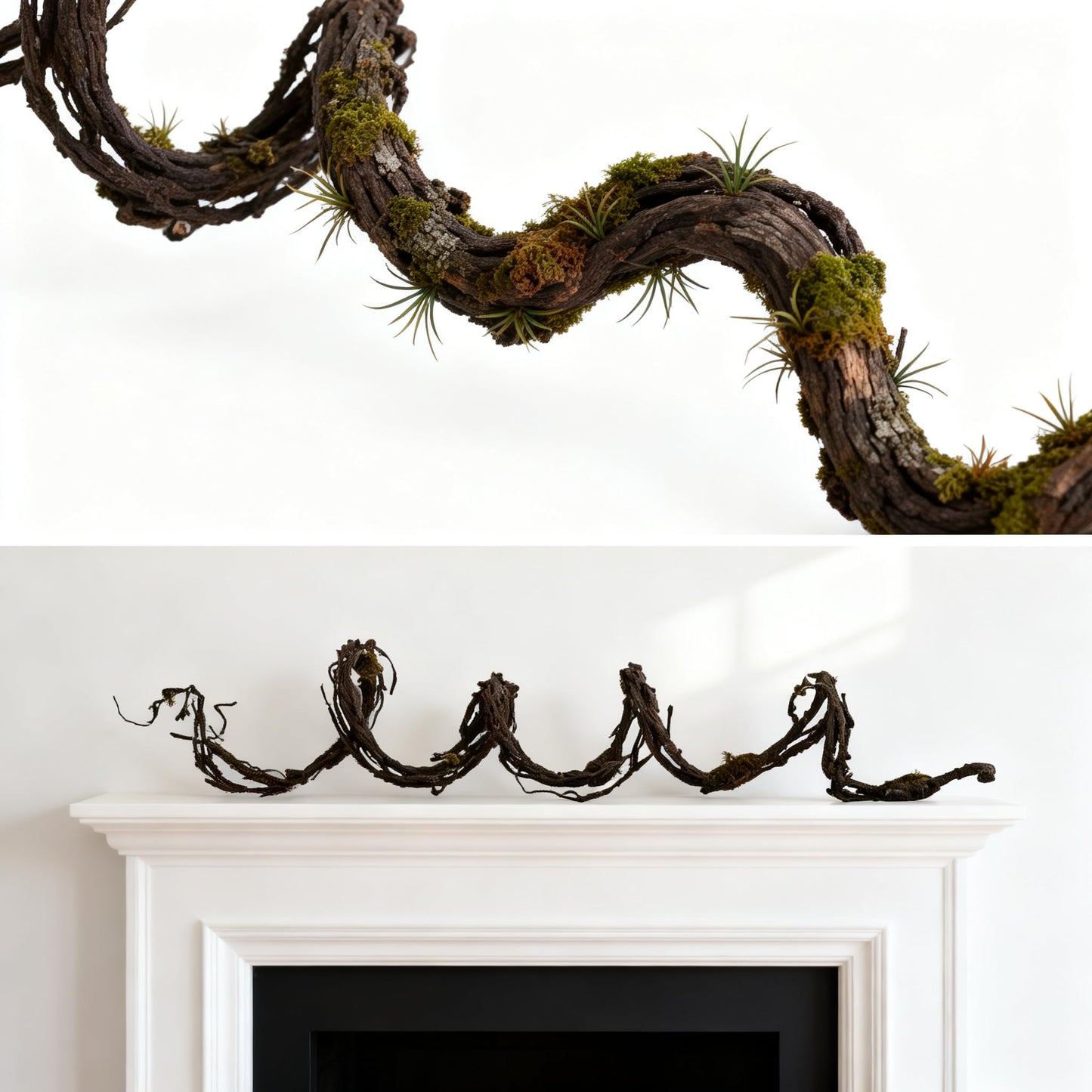 Calolin 98 in Bendable Artificial Tree Vines with Moss, Fake Plants Twigs Wall Hanging Decoration Garland, Realistic Twig Branch for Home Garden Wedding Wall Door Decoration