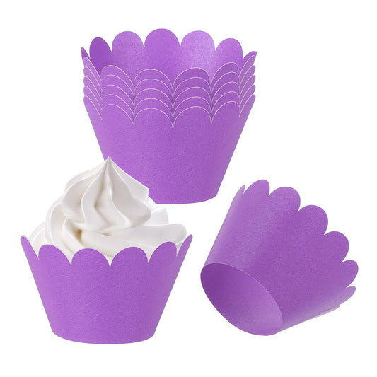PATIKIL Cupcake Wrappers Paper, 50 Pack Baking Cups Standard Wave Decoration for Anniversary Birthday Weddings Parties, Dark Purple