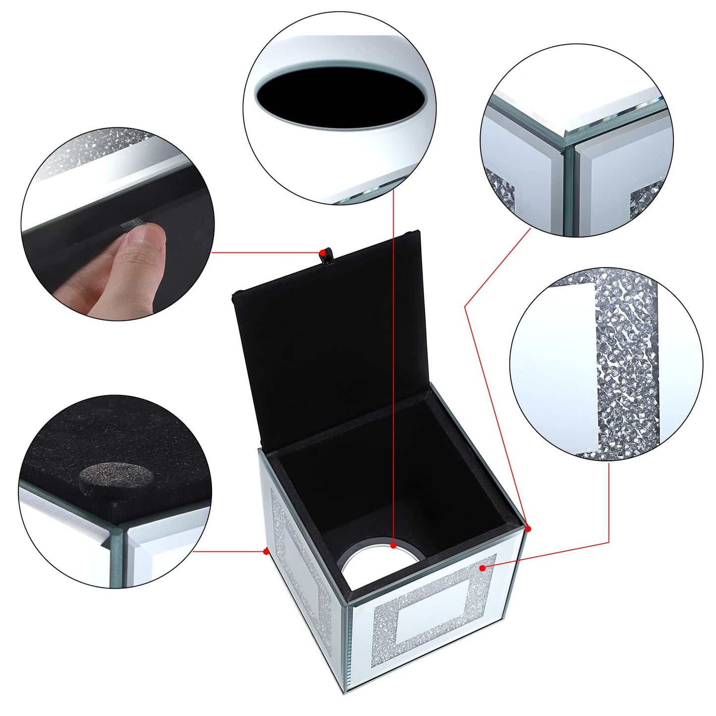 Sumnacon Crystal Square Tissue Box Cover - Sparkly Glass Cube Tissue Box Holder, Decorative Facial Tissue Holder for Bathroom Vanity Dresser Night Stand Table Countertop Office Home Decor, Silver