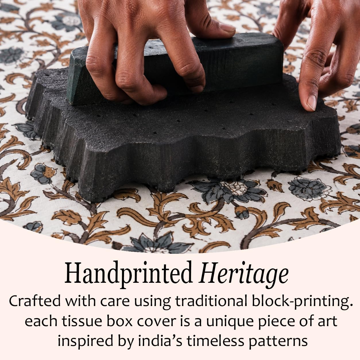CPC Autumn Vine Hand Block Print Cotton Ruffle Tissue Box Cover 4.5"x4.5"x5"Inch, Square Decorative Tissue Holder Cover for Bathroom, Living Room, Bedroom, Home Décor, Vanity, Car Gift for Summer