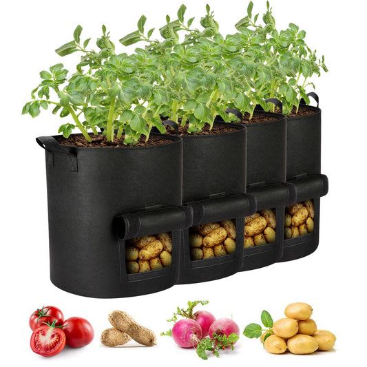 AGOLEAM 4 Packs 10 Gallon Potato Grow Bags, Heavy Duty Nonwoven Fabric Pots with Handles for Planting Vegetables, Flowers
